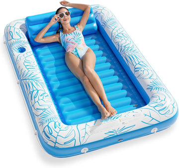 Inflatable Tanning Pool Lounger Float - Jasonwell 4 in 1 Sun Tan Tub Sunbathing Pool Lounge Raft Floatie Toys Water Filled Bed Mat Pad for Adult Blow Up Kiddie Pool Kids Ball Pit Pool (L) - Jasonwell